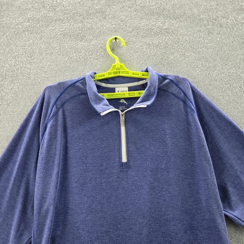 Tommy Bahama Men Sweater XXL‎ Blue Marlin Quarter Zip Logo Zipper Long Sleeve